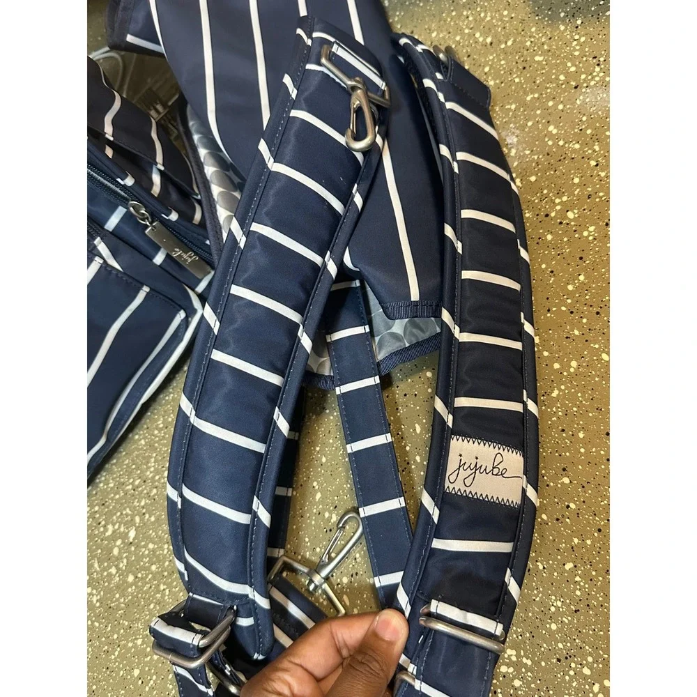 JuJuBe Diaper Bag Navy White Stripe Mommy‎ Tote Messenger Bag with Changing Pad